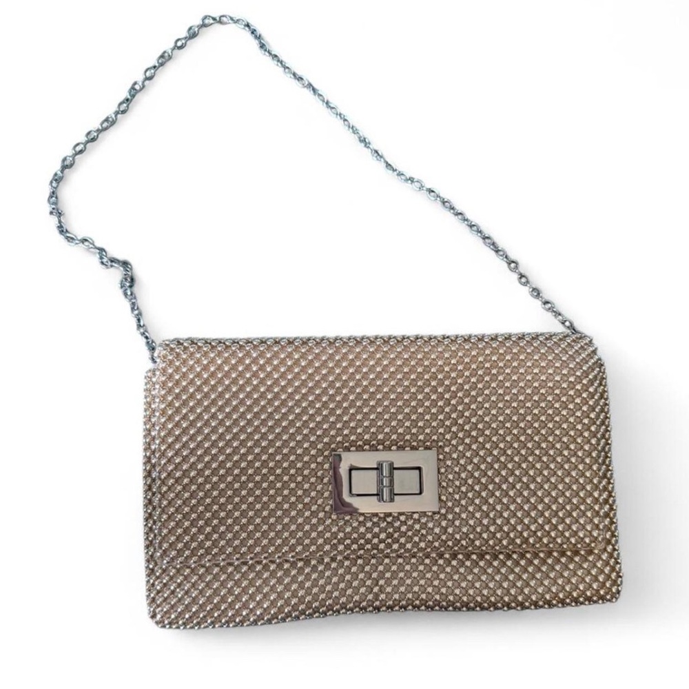 Jessica McClintock Metallic Gold Beaded Chain Clutch